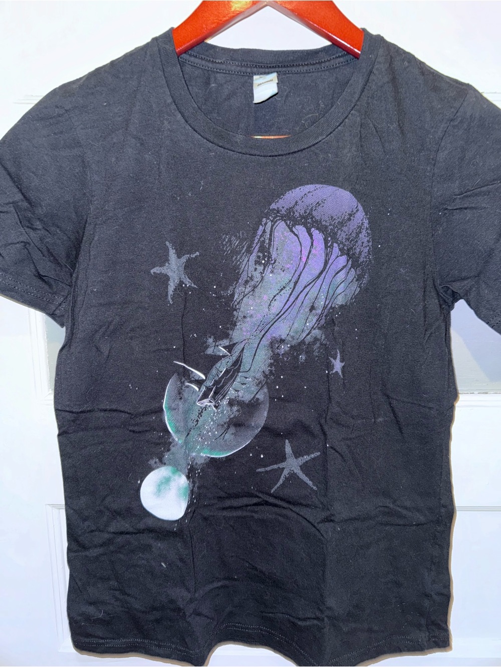 Black Graphic Tee with Jellyfish and Ocean Motif